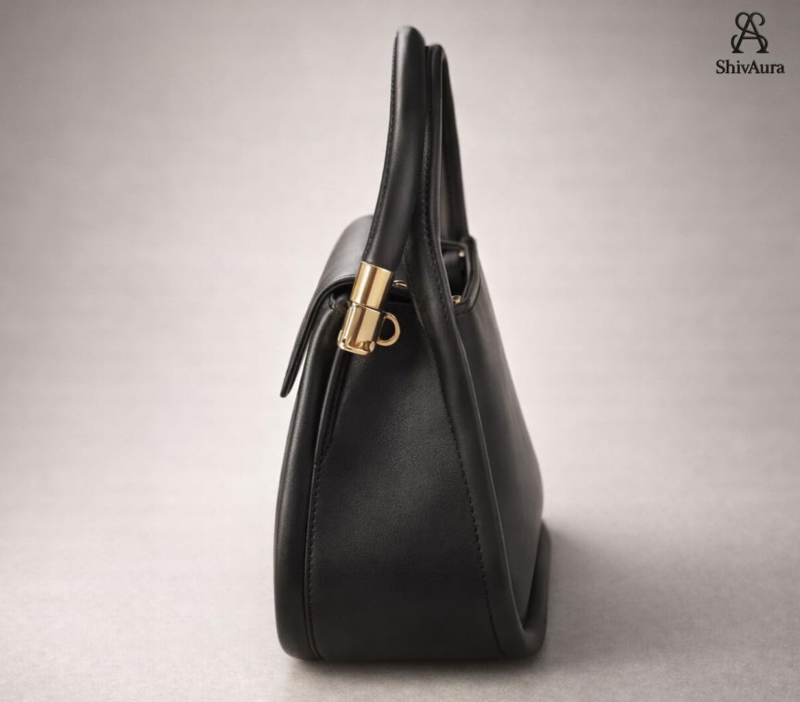 ShivAura Women’s Elegant Black Top Handle Handbag | Premium PU Leather Structured Purse | Classic Office & Party Wear Shoulder Bag