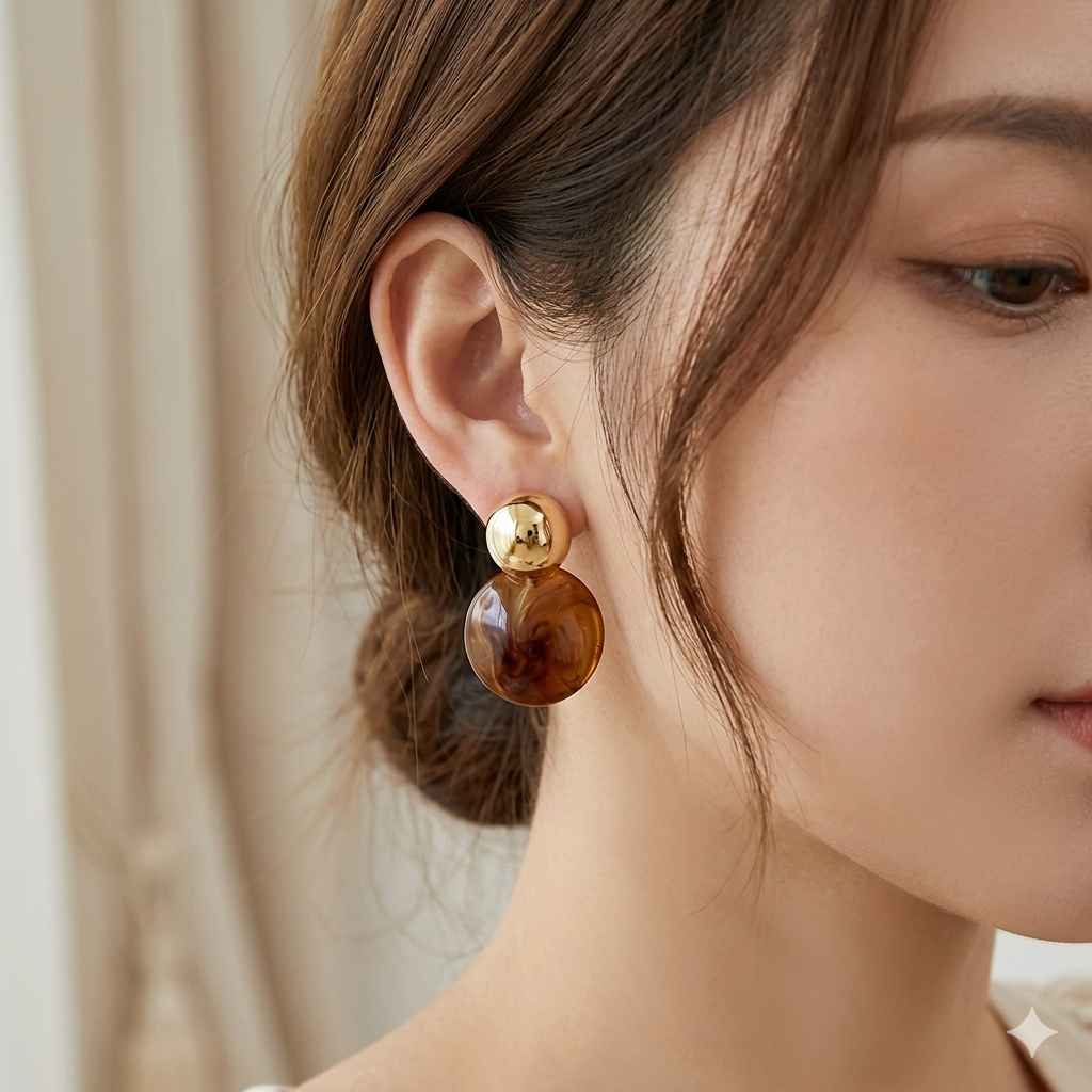 Elegant Gold & Amber Resin Double Drop Earrings for Women
