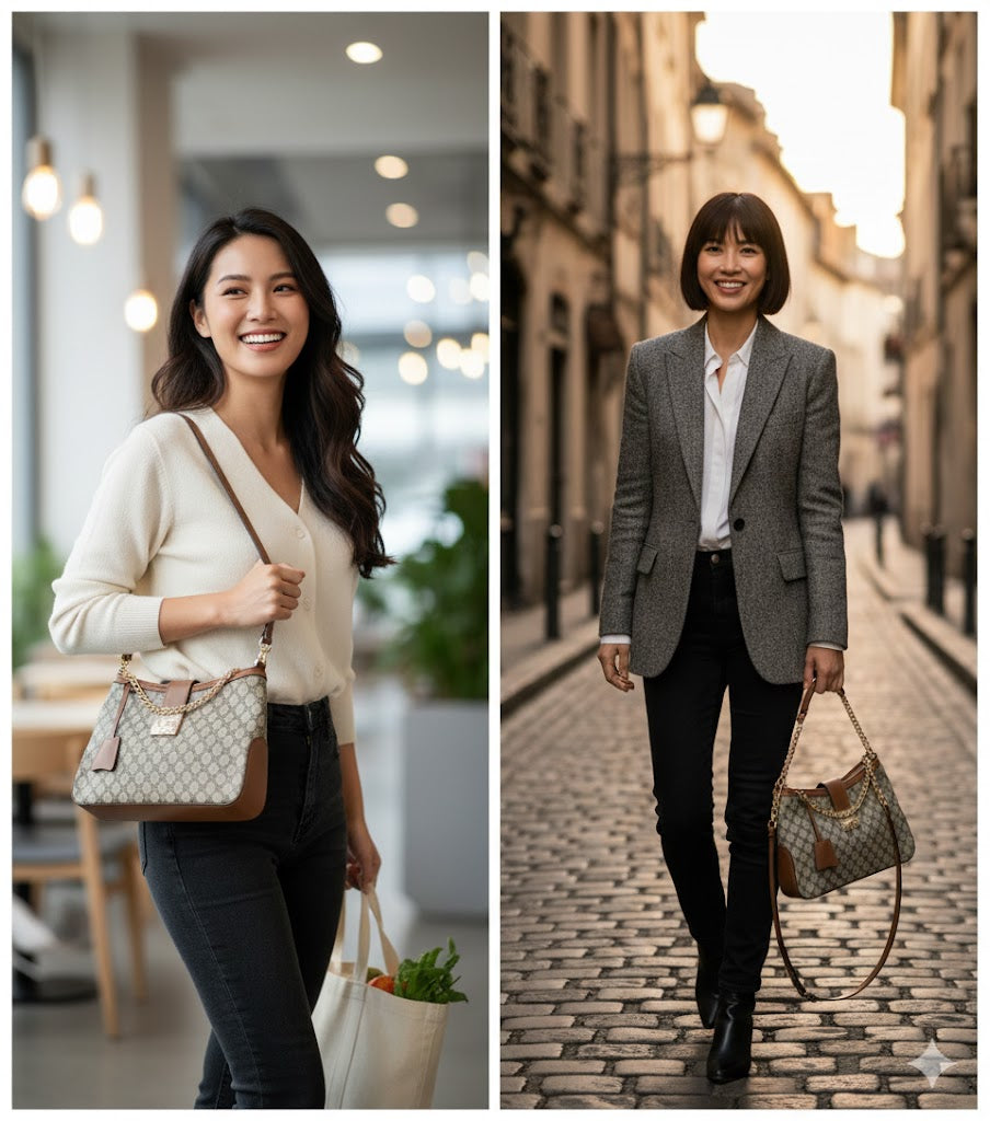 Elegant Monogram Shoulder Bag for Women – Premium Chain Strap Hobo Handbag for Office & Everyday Style