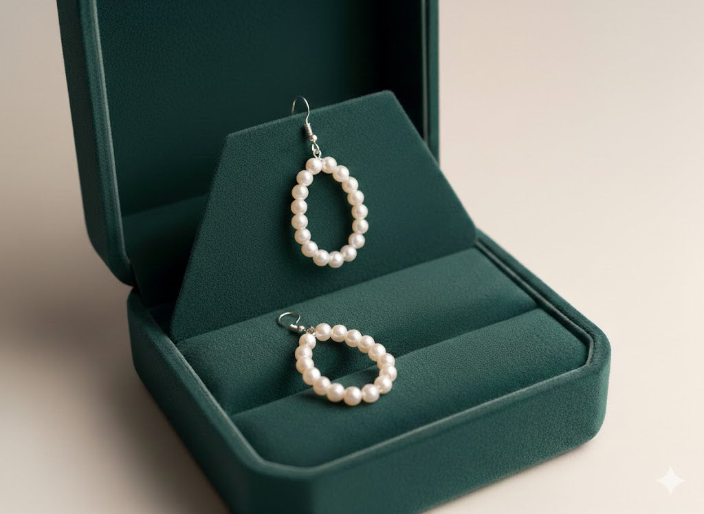 ShivAura Elegant Pearl Hoop Earrings for Women | Classic Beaded Circle Drop Earrings
