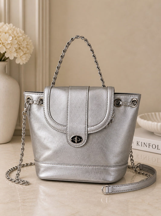ShivAura Luxe Metallic Silver Convertible Backpack Handbag
