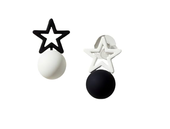 ShivAura Minimal Star & Ball Drop Earrings for Women | Black & White Acrylic Statement Earrings | Trendy Korean Style Jewellery