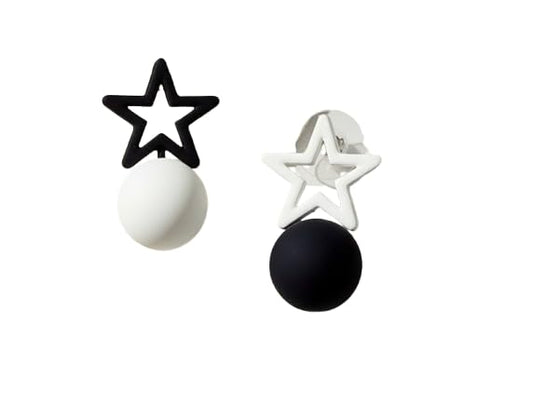 ShivAura Minimal Star & Ball Drop Earrings for Women | Black & White Acrylic Statement Earrings | Trendy Korean Style Jewellery