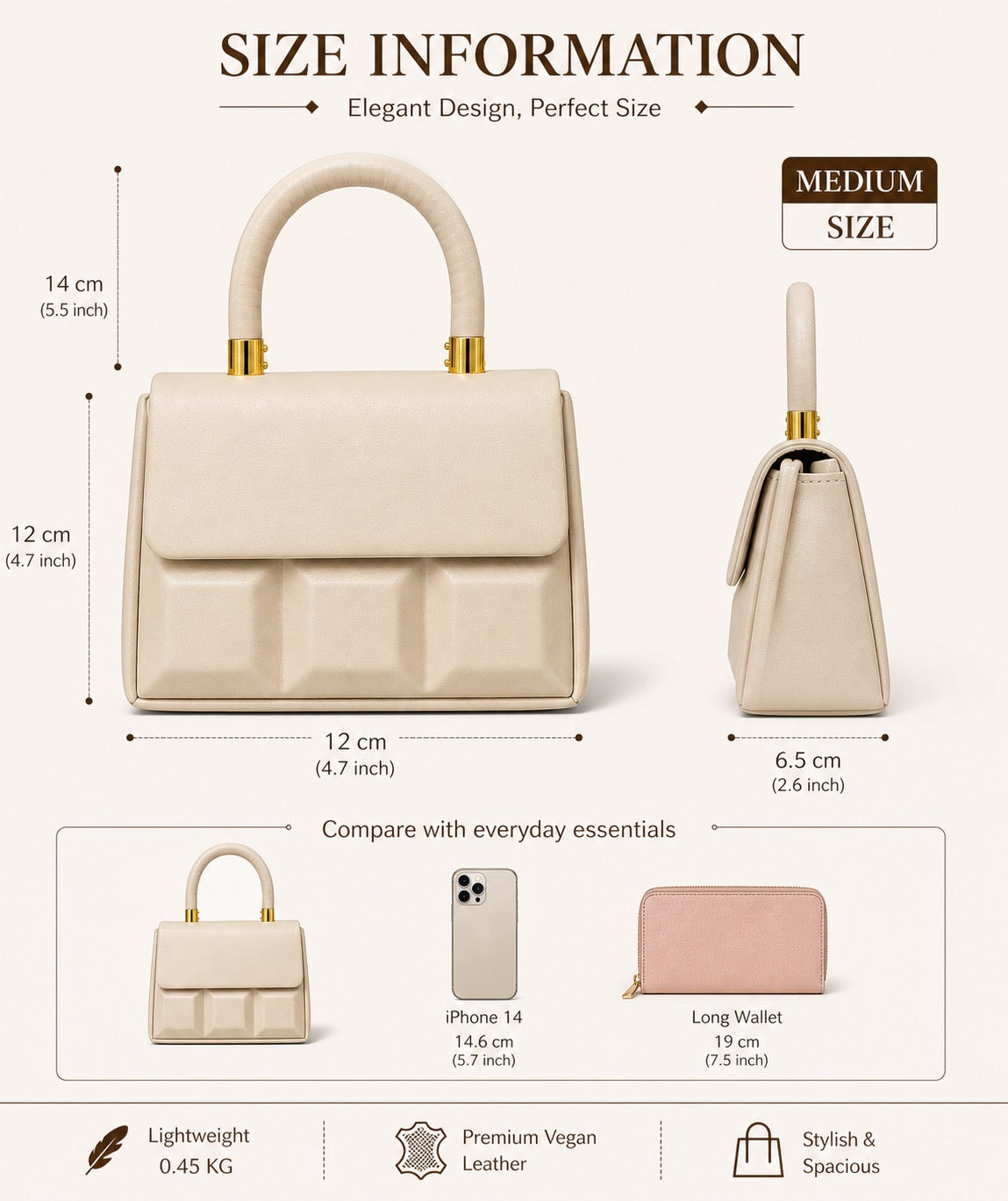 ShivAura Ivory Luxe Top Handle Handbag for Women