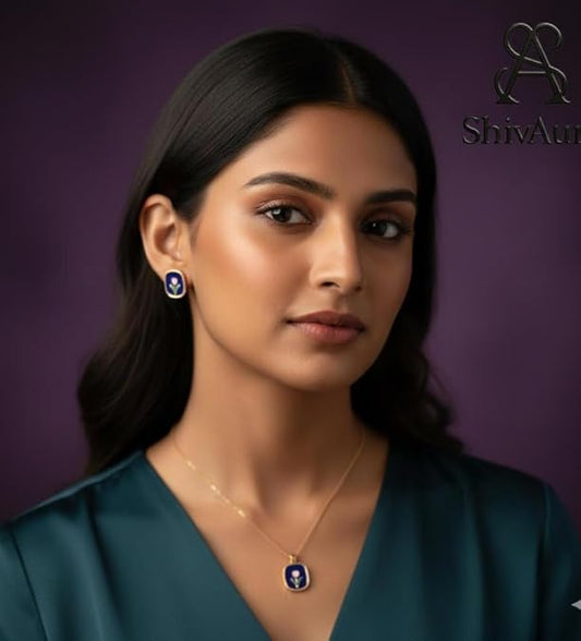 ShivAura Premium Floral Necklace & Earrings Set for Women | Korean Style Blue Enamel Tulip Design | Anti-Tarnish Luxury Fashion Jewellery
