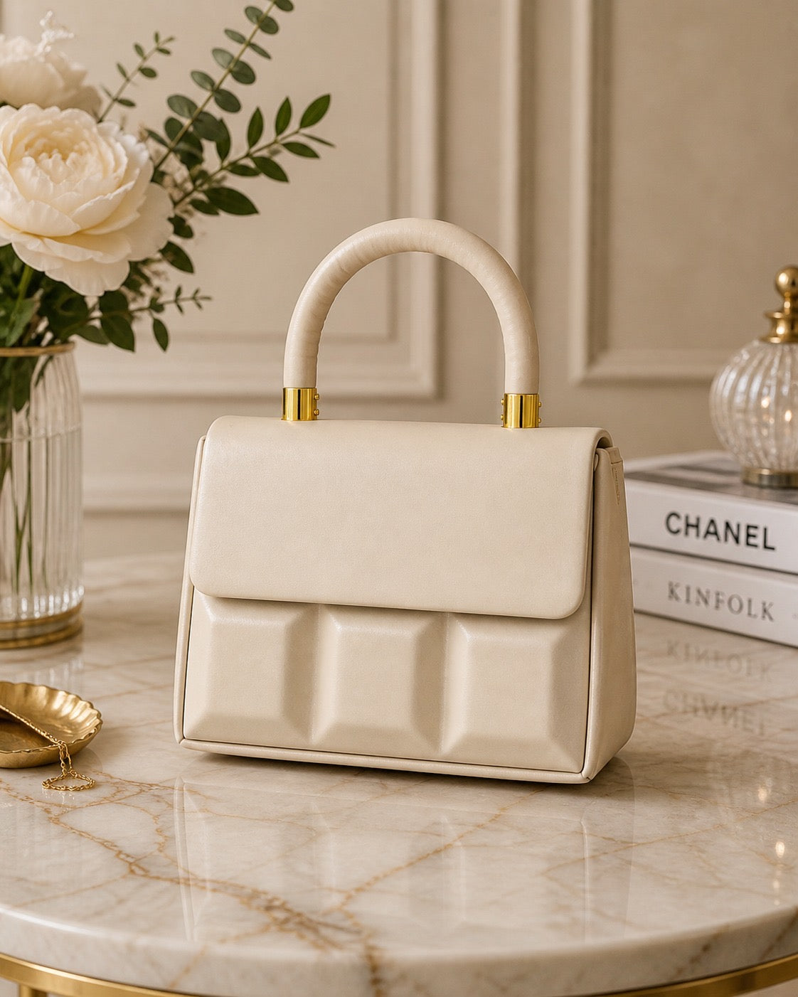 ShivAura Ivory Luxe Top Handle Handbag for Women
