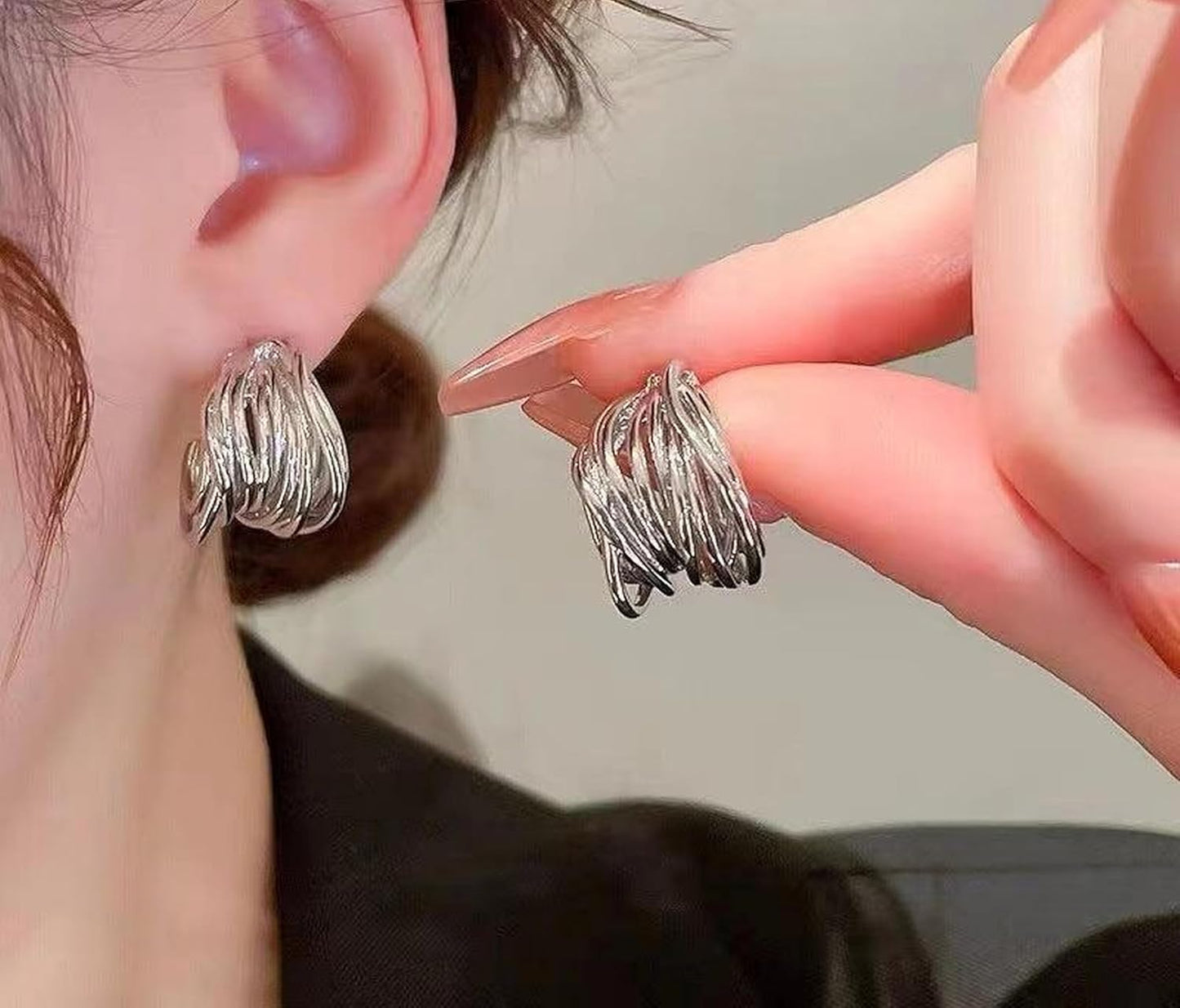 ShivAura Silver Tone Layered Stud Earrings for Women | Modern Abstract Knot Design | Minimal Statement Fashion Jewellery