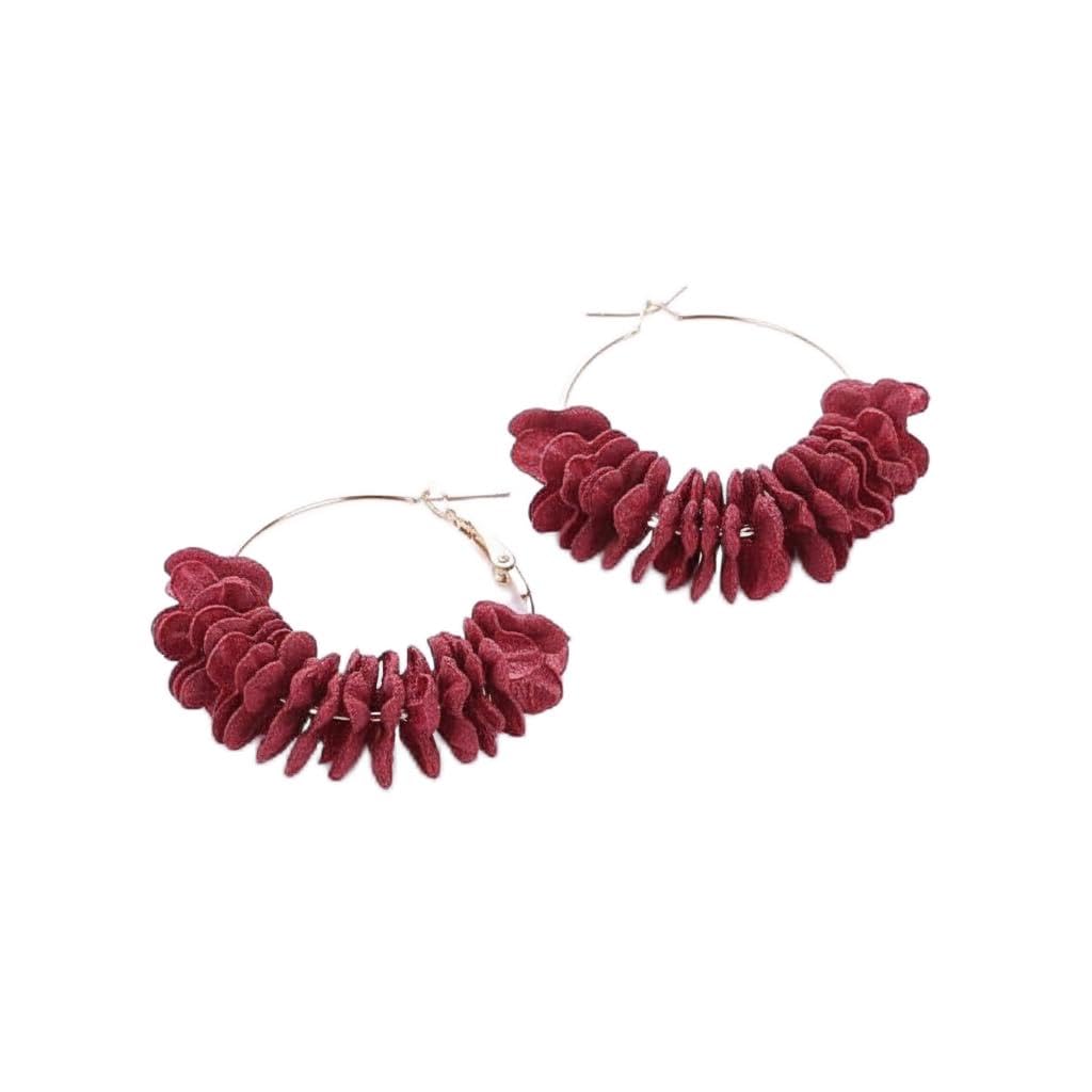ShivAura Floral Hoop Earrings for Women | Handmade Maroon Flower Earrings | Lightweight Boho & Beach Style Fashion Jewellery