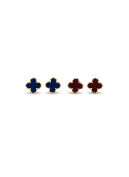 ShivAura Clover Stud Earrings for Women | Blue & Maroon Enamel Gold-Tone Earrings | Elegant Minimal Fashion Jewellery