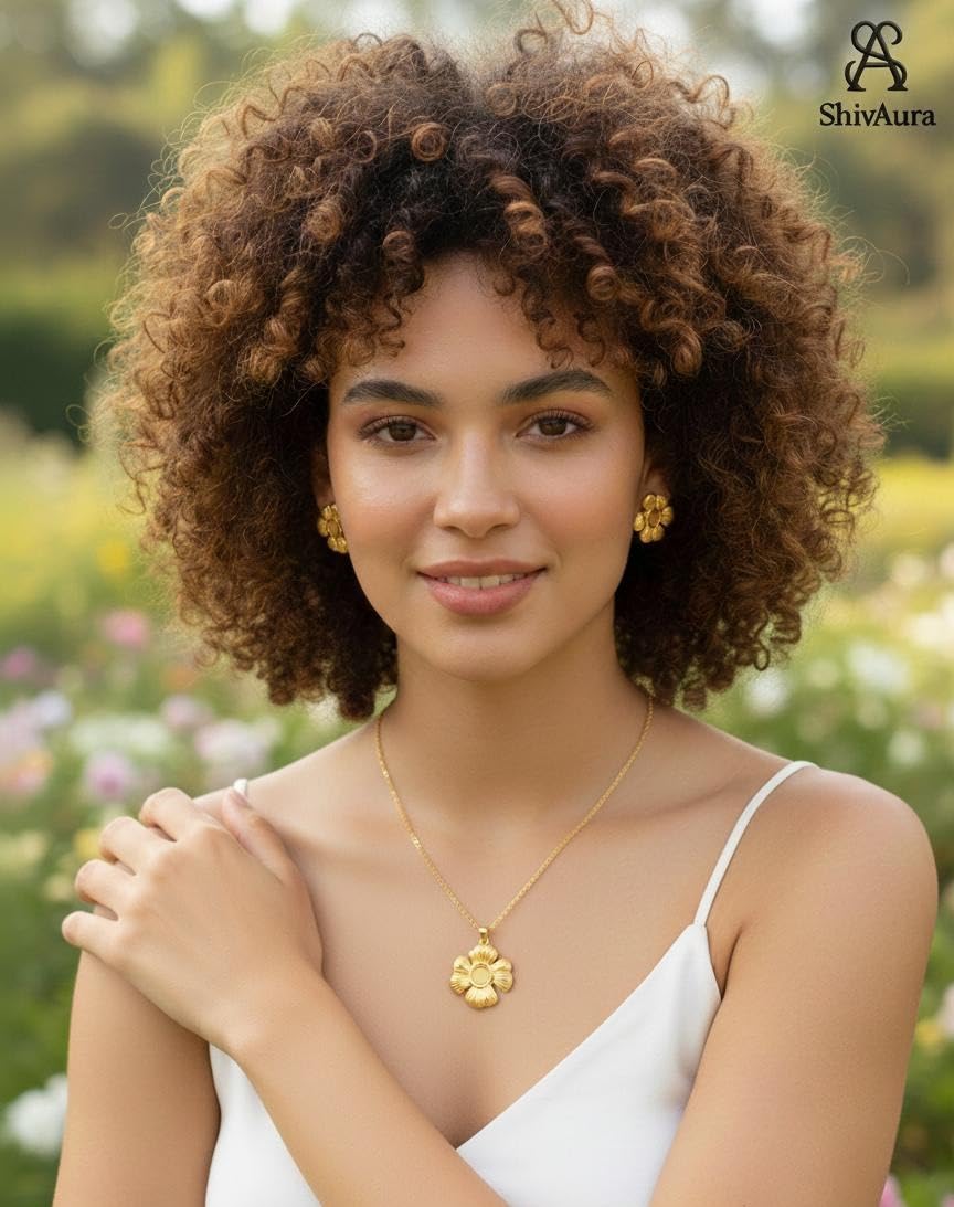 ShivAura Gold Flower Pendant Necklace Set for Women – Anti Tarnish Minimalist Korean Style Jewelry | Premium Fashion Jewelry Online