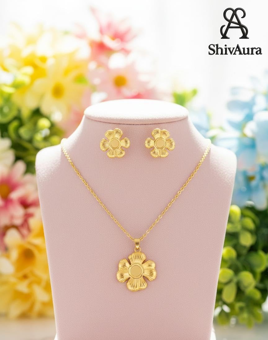 ShivAura Gold Flower Pendant Necklace Set for Women – Anti Tarnish Minimalist Korean Style Jewelry | Premium Fashion Jewelry Online