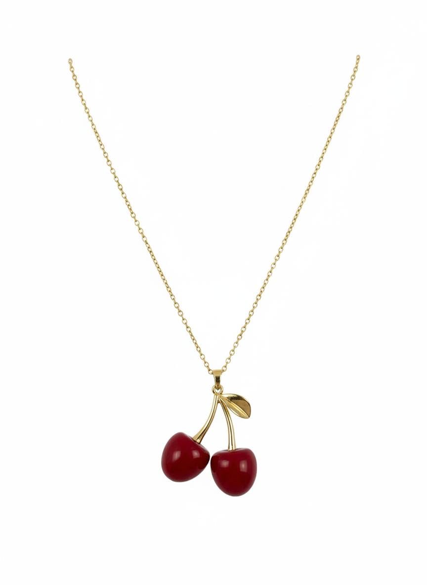 ShivAura Cherry Pendant Necklace for Women | Korean Style Minimalist Luxury Fashion Jewellery | Anti Tarnish Cute Daily Wear Necklace