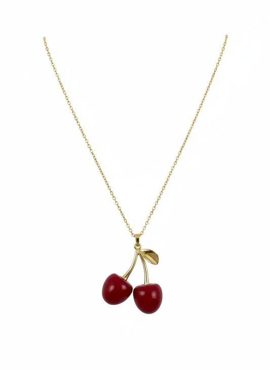ShivAura Cherry Pendant Necklace for Women | Korean Style Minimalist Luxury Fashion Jewellery | Anti Tarnish Cute Daily Wear Necklace