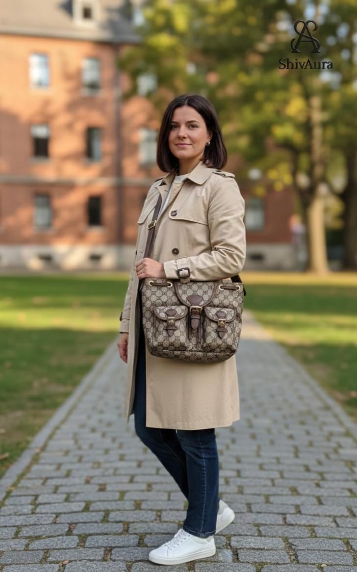 ShivAura Women’s Brown Printed Sling Bag, Premium PU Leather Designer Crossbody Handbag, Stylish Casual & Travel Purse