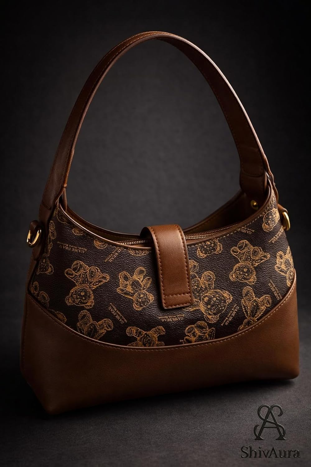ShivAura Women’s Brown Designer Shoulder Bag | Premium PU Leather Handbag with Printed Pattern | Stylish Everyday Purse for Work, Party & Casual Use