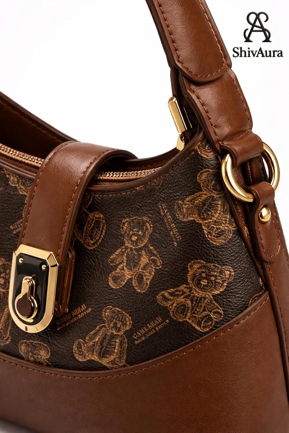 ShivAura Women’s Brown Designer Shoulder Bag | Premium PU Leather Handbag with Printed Pattern | Stylish Everyday Purse for Work, Party & Casual Use