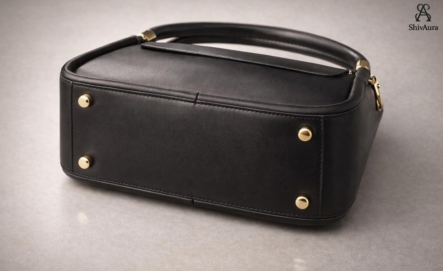 ShivAura Women’s Elegant Black Top Handle Handbag | Premium PU Leather Structured Purse | Classic Office & Party Wear Shoulder Bag