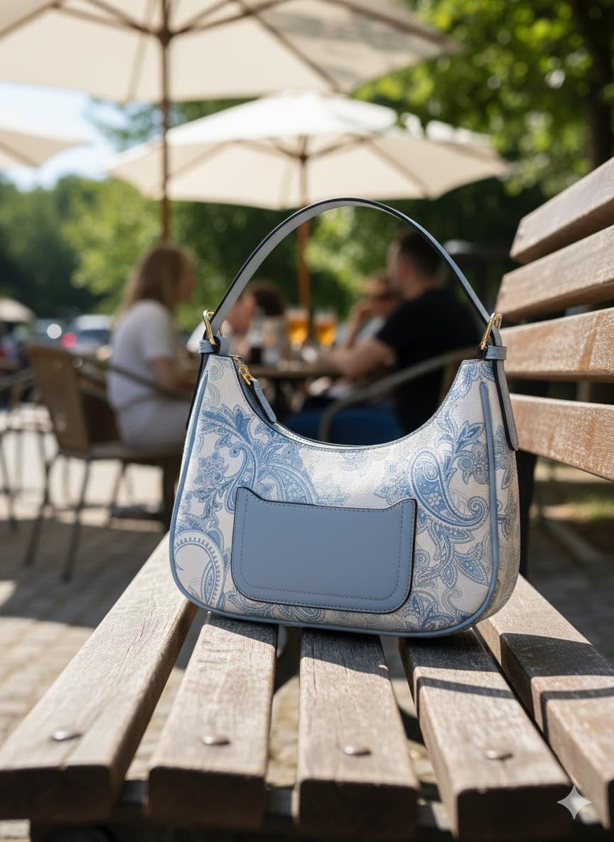 ShivAura Women’s Blue Printed Shoulder Bag | Premium PU Leather Hobo Handbag | Stylish Casual & Party Wear Purse