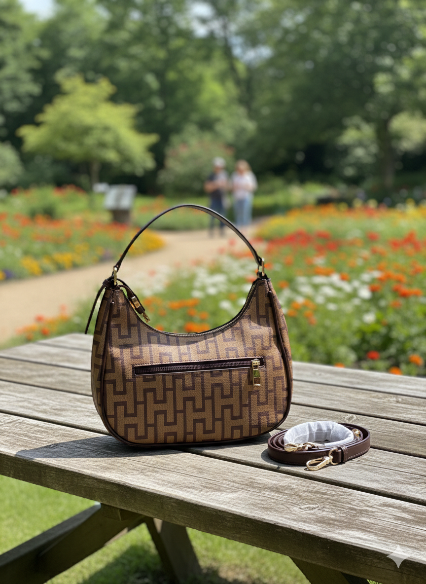 ShivAura Women’s Brown Designer Hobo Handbag | Premium PU Leather Printed Shoulder Bag with Detachable Sling | Trendy Everyday & Party Wear Purse