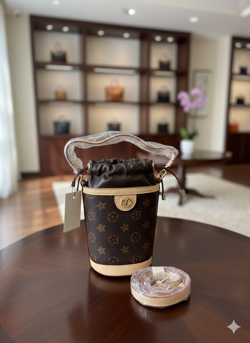 ShivAura Women’s Designer Bucket Bag, Premium PU Leather Printed Drawstring Sling Handbag, Trendy Crossbody & Shoulder Purse