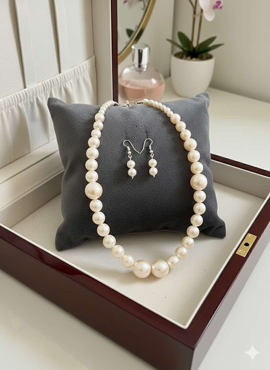 ShivAura Elegant Pearl Necklace Set with Matching Drop Earrings | Classic Timeless Jewellery