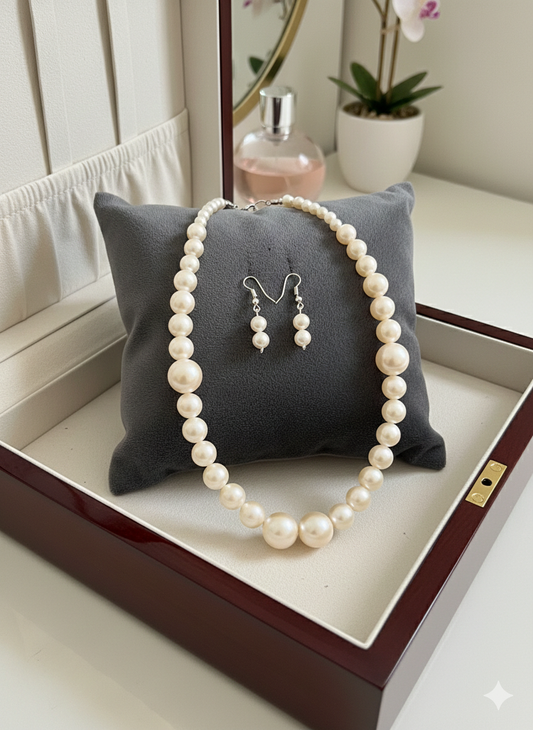 ShivAura Elegant Pearl Necklace Set with Matching Drop Earrings | Classic Timeless Jewellery