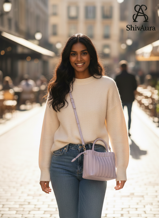 ShivAura Mini Pleated Drawstring Handbag for Women | Stylish Pastel Sling & Hand-Carry Bag for Daily Use & Parties