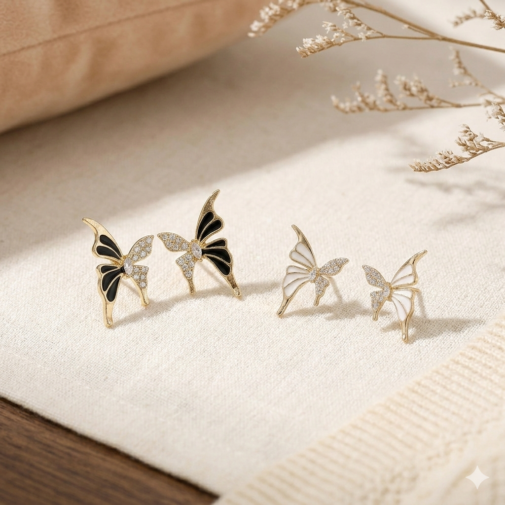 Elegant Gold Butterfly Crystal Stud Earrings for Women | Trendy Enamel Party Wear Earrings