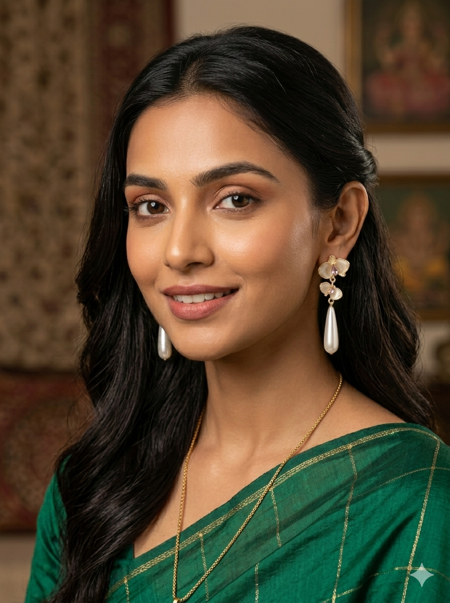 Elegant Floral Pearl Drop Earrings – Gold Plated Pink Crystal Statement