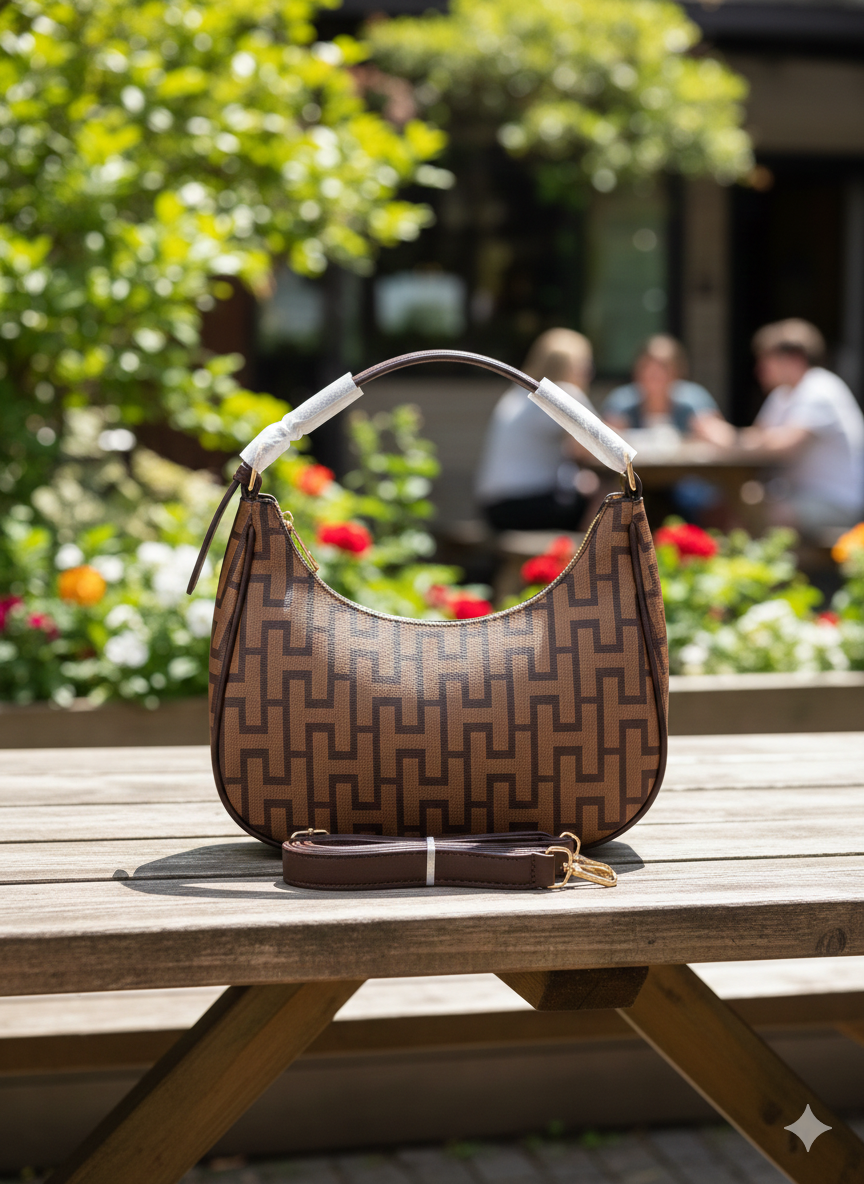 ShivAura Women’s Brown Designer Hobo Handbag | Premium PU Leather Printed Shoulder Bag with Detachable Sling | Trendy Everyday & Party Wear Purse