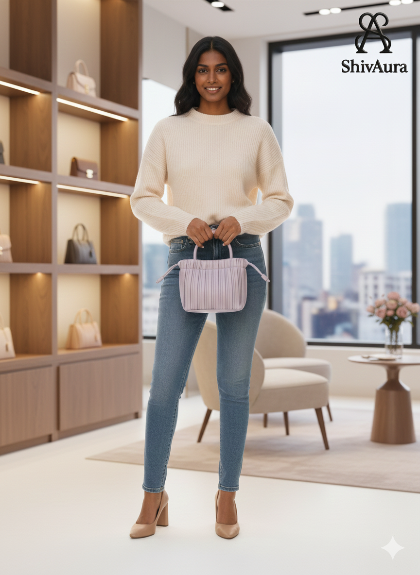 ShivAura Mini Pleated Drawstring Handbag for Women | Stylish Pastel Sling & Hand-Carry Bag for Daily Use & Parties