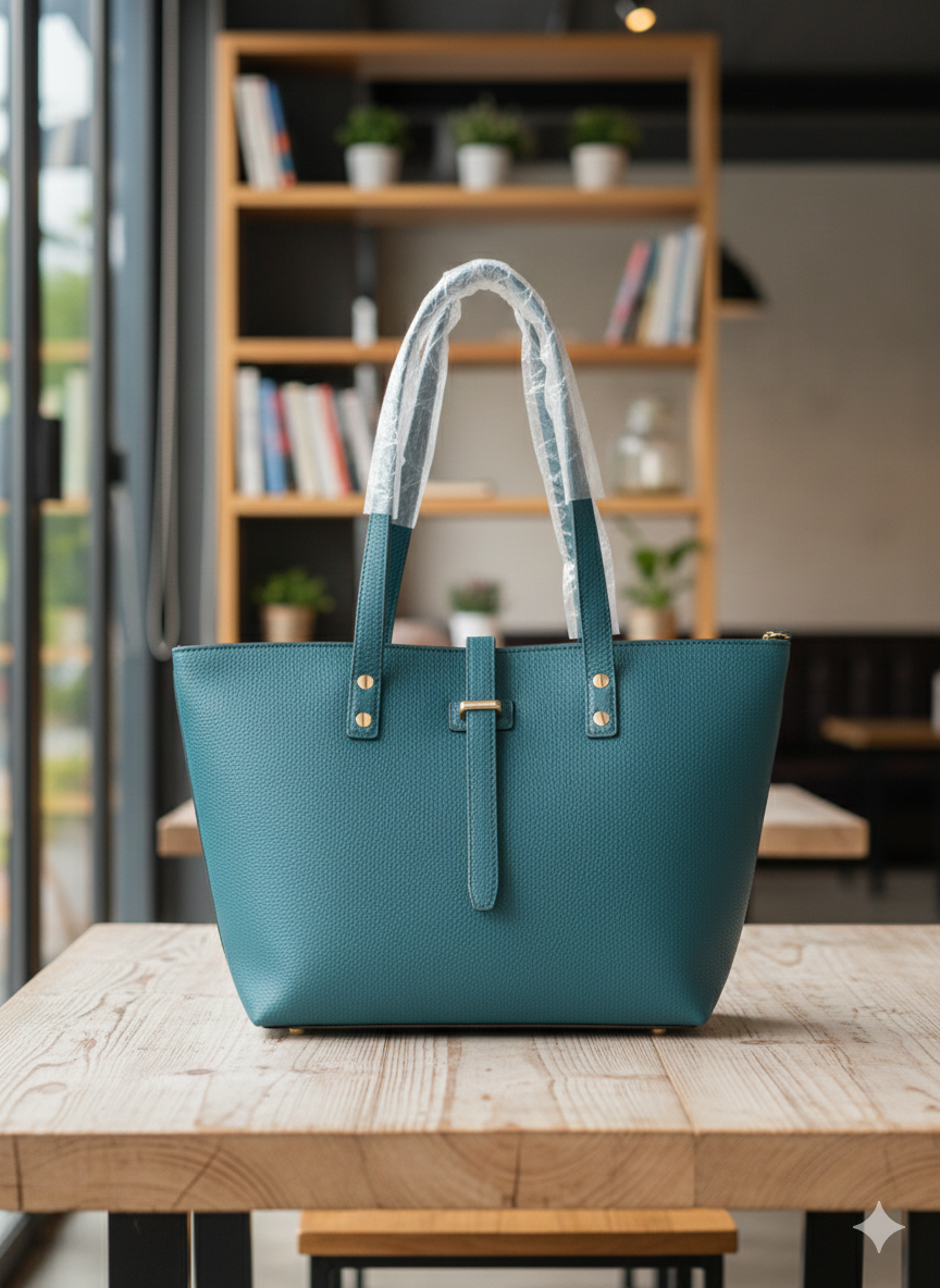 ShivAura Classic Teal Tote Handbag for Women | Spacious Office & Everyday Shoulder Bag