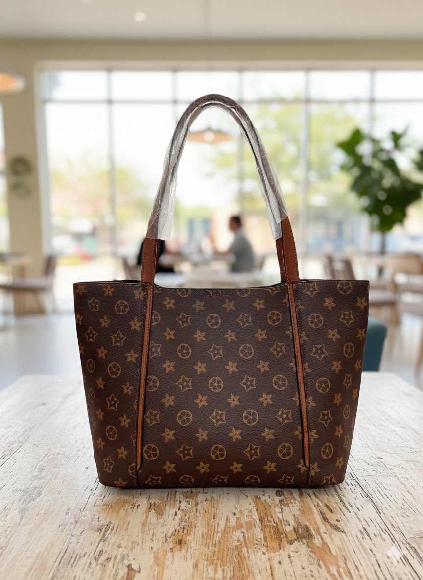 Luxury Monogrammed Hobo Shoulder Bag – Elegant Crossbody Handbag with Gold-Tone Hardware and Adjustable Leather Strap