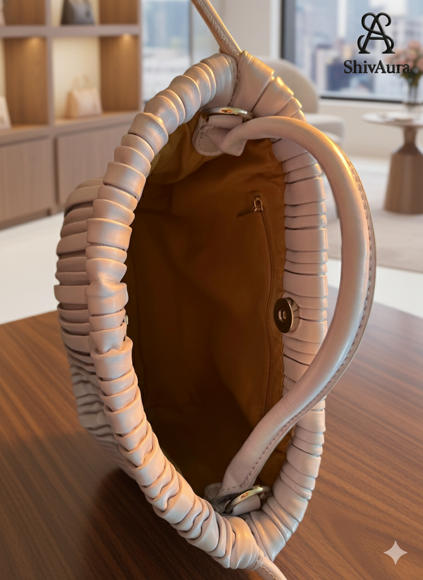 ShivAura Mini Pleated Drawstring Handbag for Women | Stylish Pastel Sling & Hand-Carry Bag for Daily Use & Parties