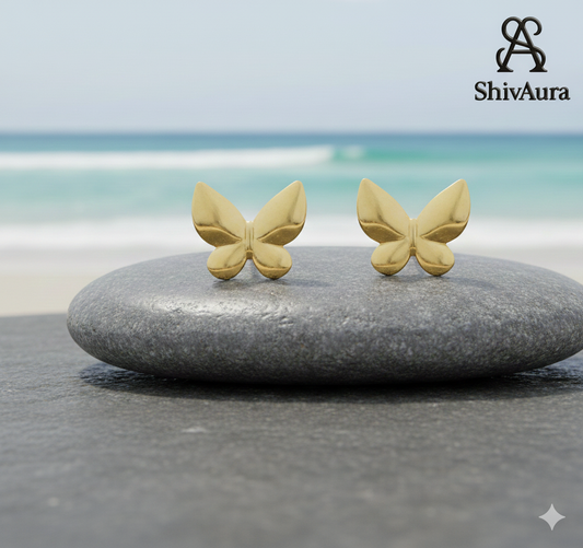 ShivAura Gold Finish Butterfly Stud Earrings for Women | Minimal Elegant Daily Wear Earrings