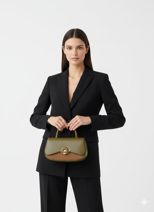 ShivAura Signature Monogram Executive Tote – Structured Sand Beige Carryall with Gold Hardware