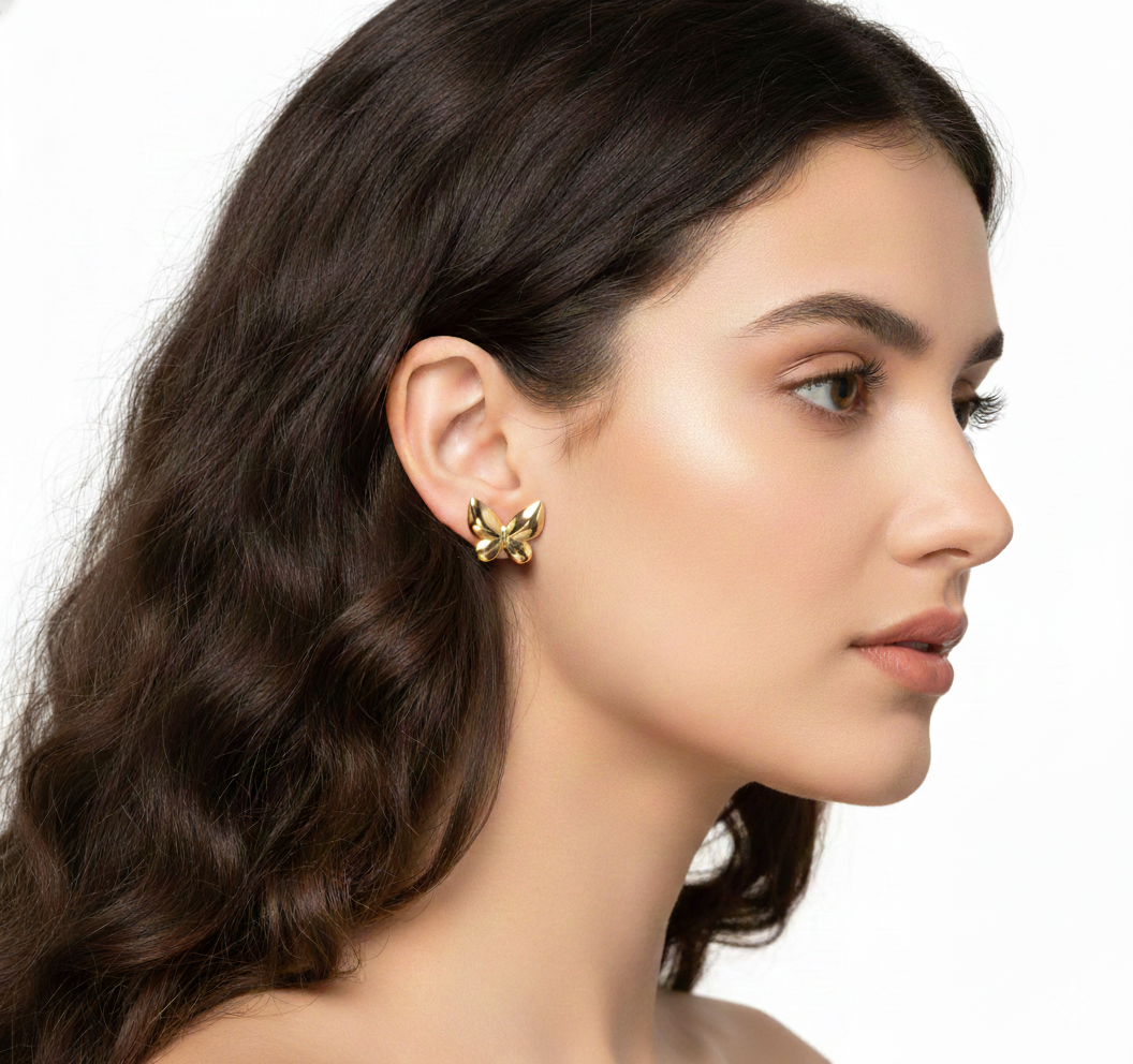 ShivAura Gold Finish Butterfly Stud Earrings for Women | Minimal Elegant Daily Wear Earrings