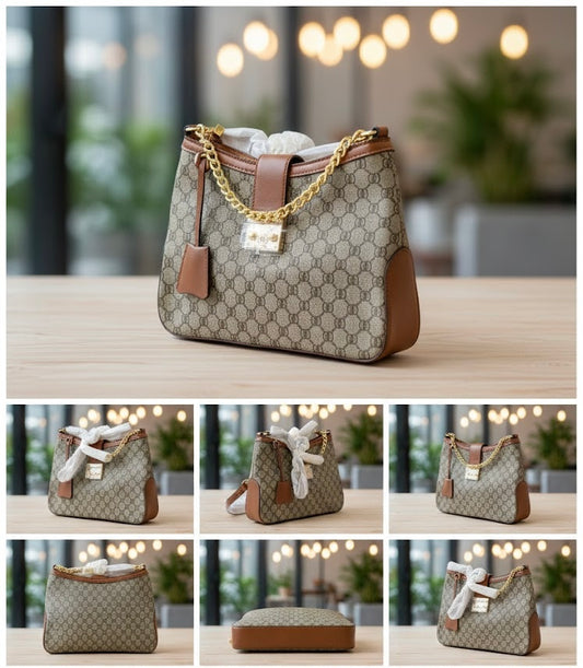 Elegant Monogram Shoulder Bag for Women – Premium Chain Strap Hobo Handbag for Office & Everyday Style