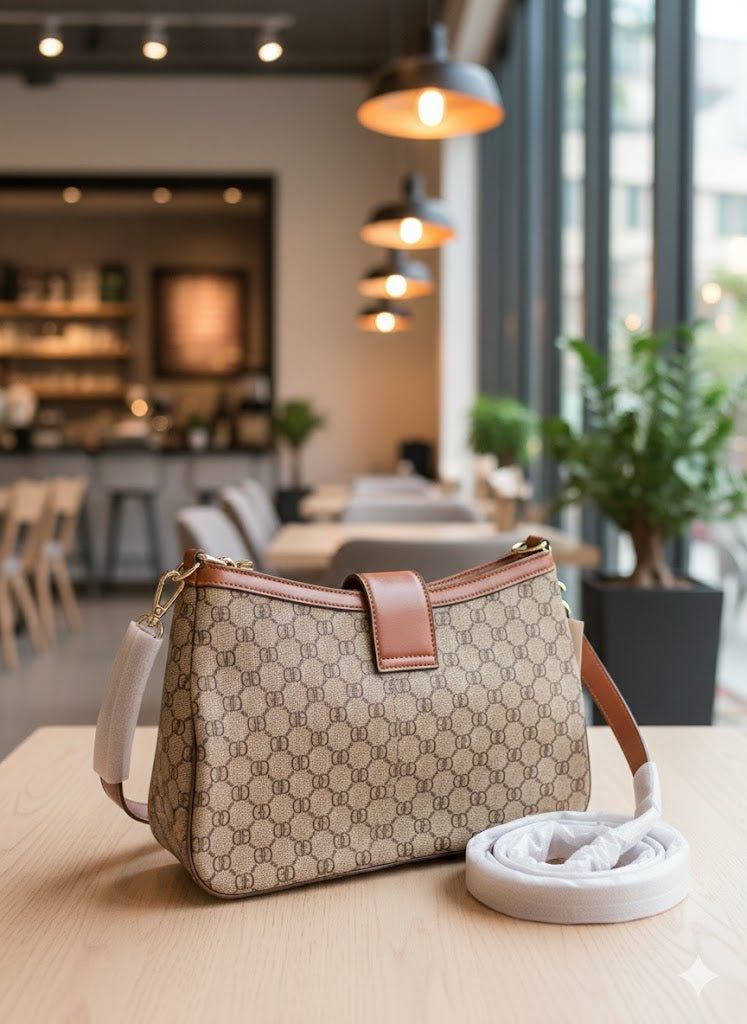 Elegant Monogram Shoulder Bag for Women – Premium Chain Strap Hobo Handbag for Office & Everyday Style