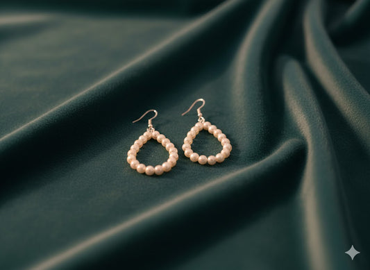 ShivAura Elegant Pearl Hoop Earrings for Women | Classic Beaded Circle Drop Earrings
