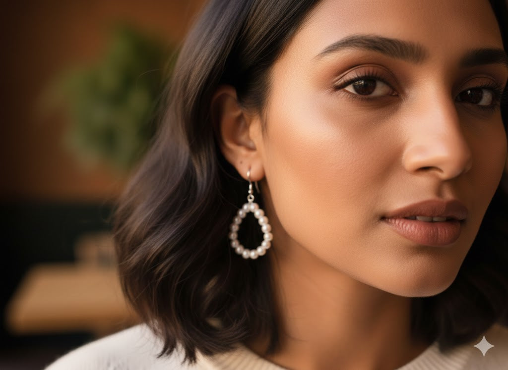 ShivAura Elegant Pearl Hoop Earrings for Women | Classic Beaded Circle Drop Earrings