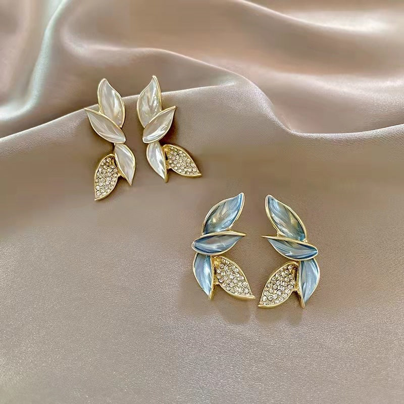 Elegant White Leaf Drop Earrings – Gold Plated Statement Party Wear Jewellery