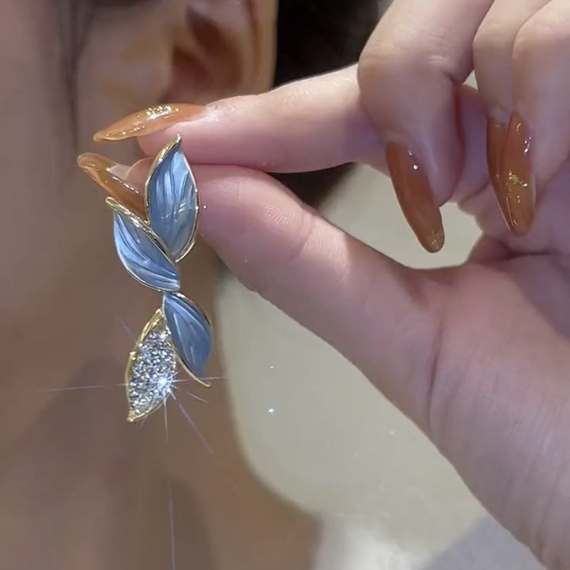 Elegant White Leaf Drop Earrings – Gold Plated Statement Party Wear Jewellery