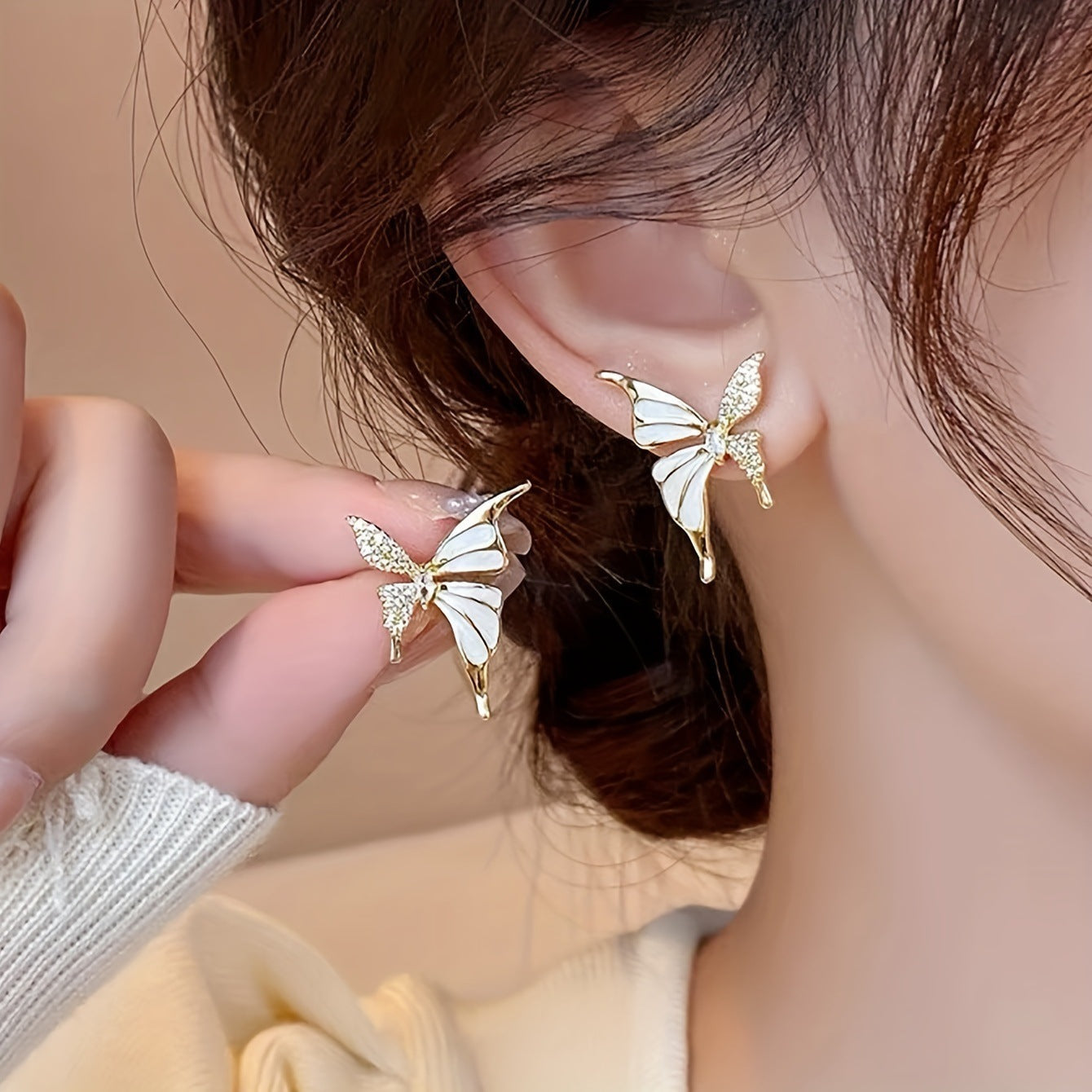 Elegant Gold Butterfly Crystal Stud Earrings for Women | Trendy Enamel Party Wear Earrings