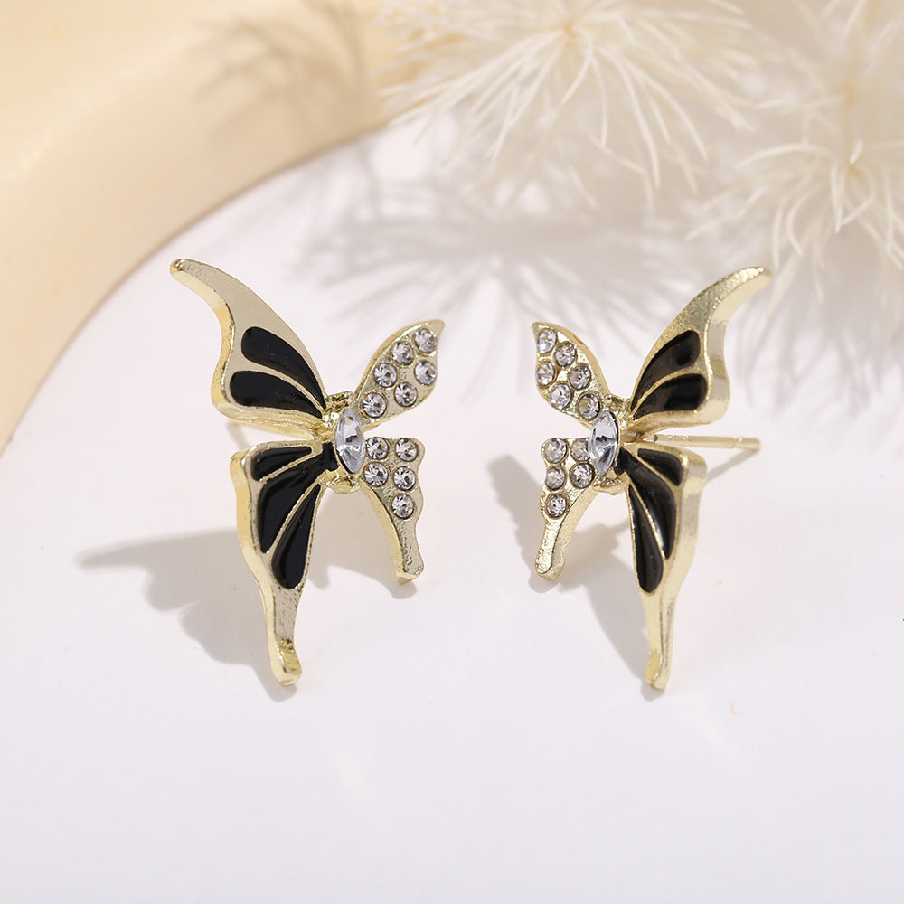 Elegant Gold Butterfly Crystal Stud Earrings for Women | Trendy Enamel Party Wear Earrings