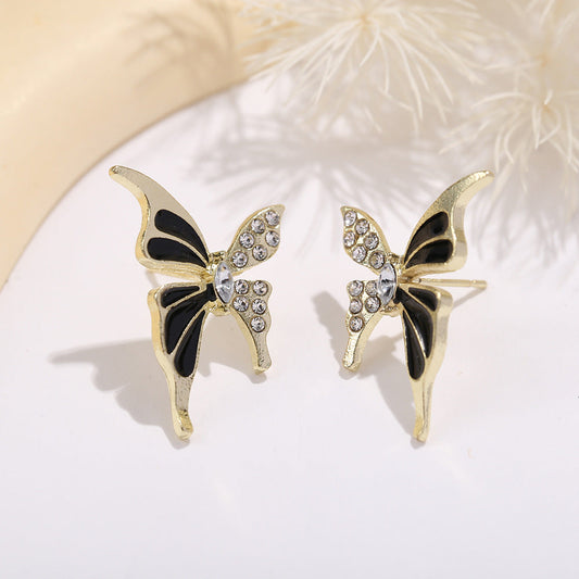Elegant Gold Butterfly Crystal Stud Earrings for Women | Trendy Enamel Party Wear Earrings
