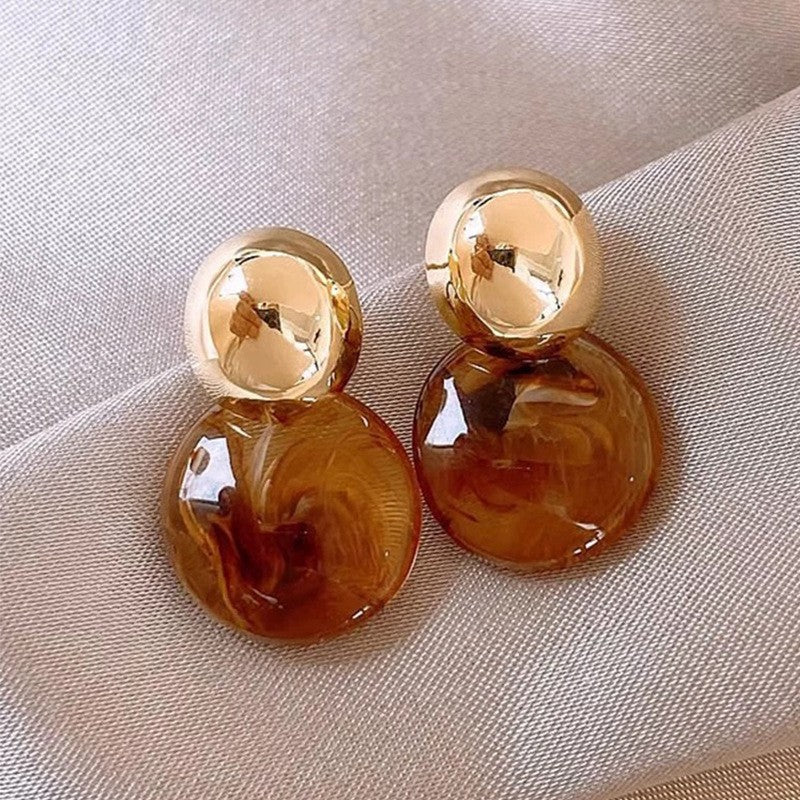 Elegant Gold & Amber Resin Double Drop Earrings for Women