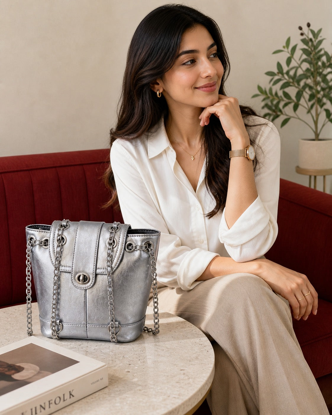 ShivAura Luxe Metallic Silver Convertible Backpack Handbag