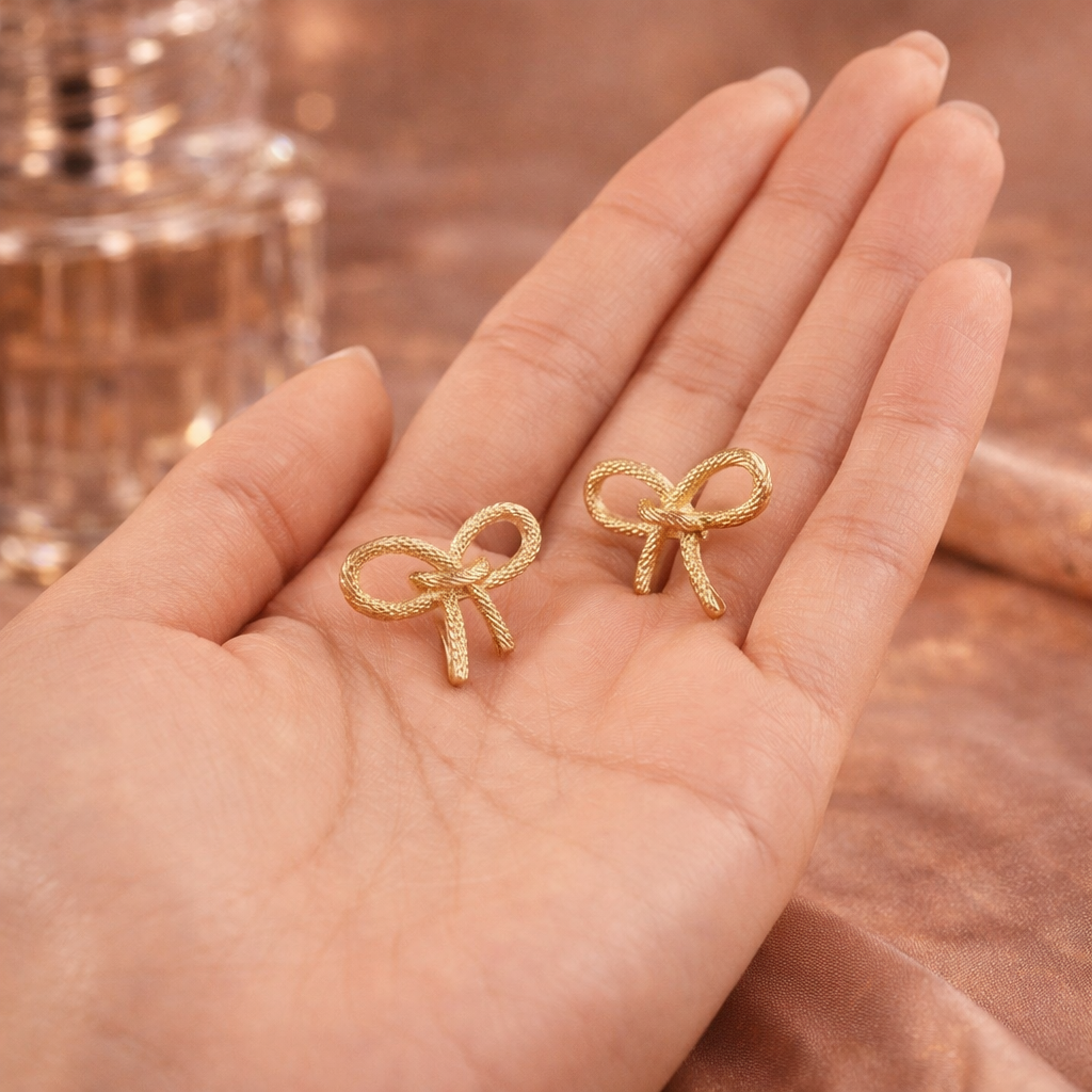 ShivAura Gold Bow Stud Earrings for Women – Anti Tarnish Minimalist Korean Style Earrings | Premium Fashion Jewelry Online