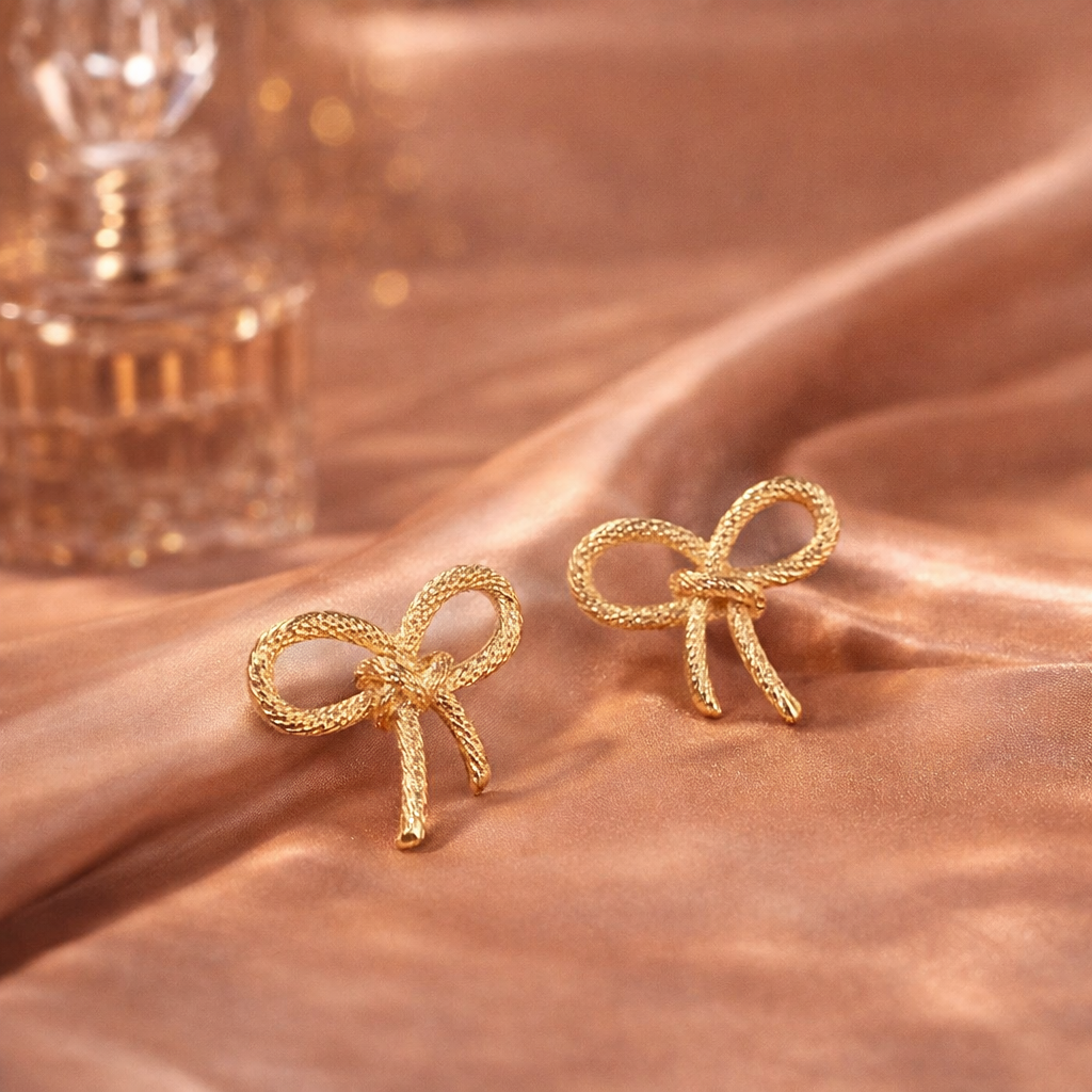 ShivAura Gold Bow Stud Earrings for Women – Anti Tarnish Minimalist Korean Style Earrings | Premium Fashion Jewelry Online